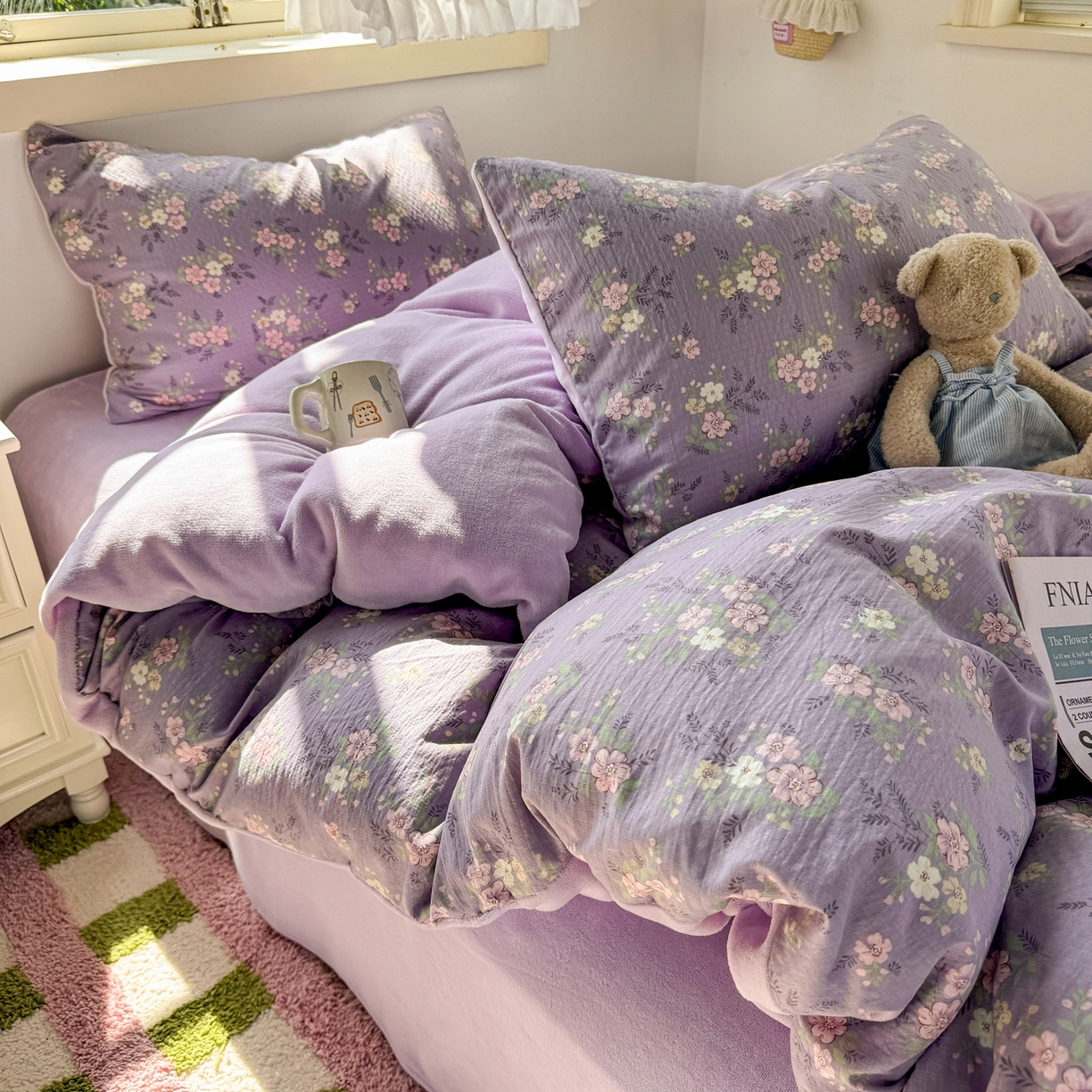 91家纺网 家纺一手货源 找家纺 多品家纺 2025新款云感双层纱高克重牛奶绒单被套 黛西紫