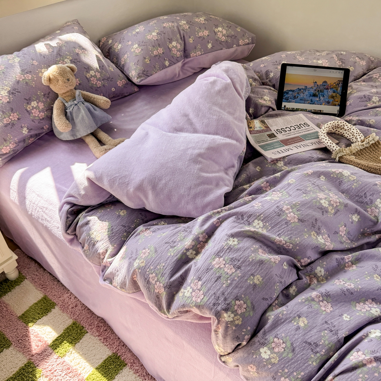 91家纺网 家纺一手货源 找家纺 多品家纺 2025新款云感双层纱高克重牛奶绒单被套 黛西紫