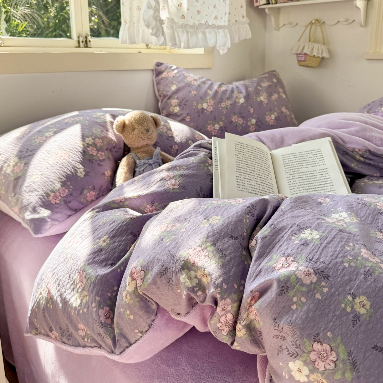 91家纺网 家纺一手货源 找家纺 多品家纺 2025新款云感双层纱高克重牛奶绒单被套 黛西紫