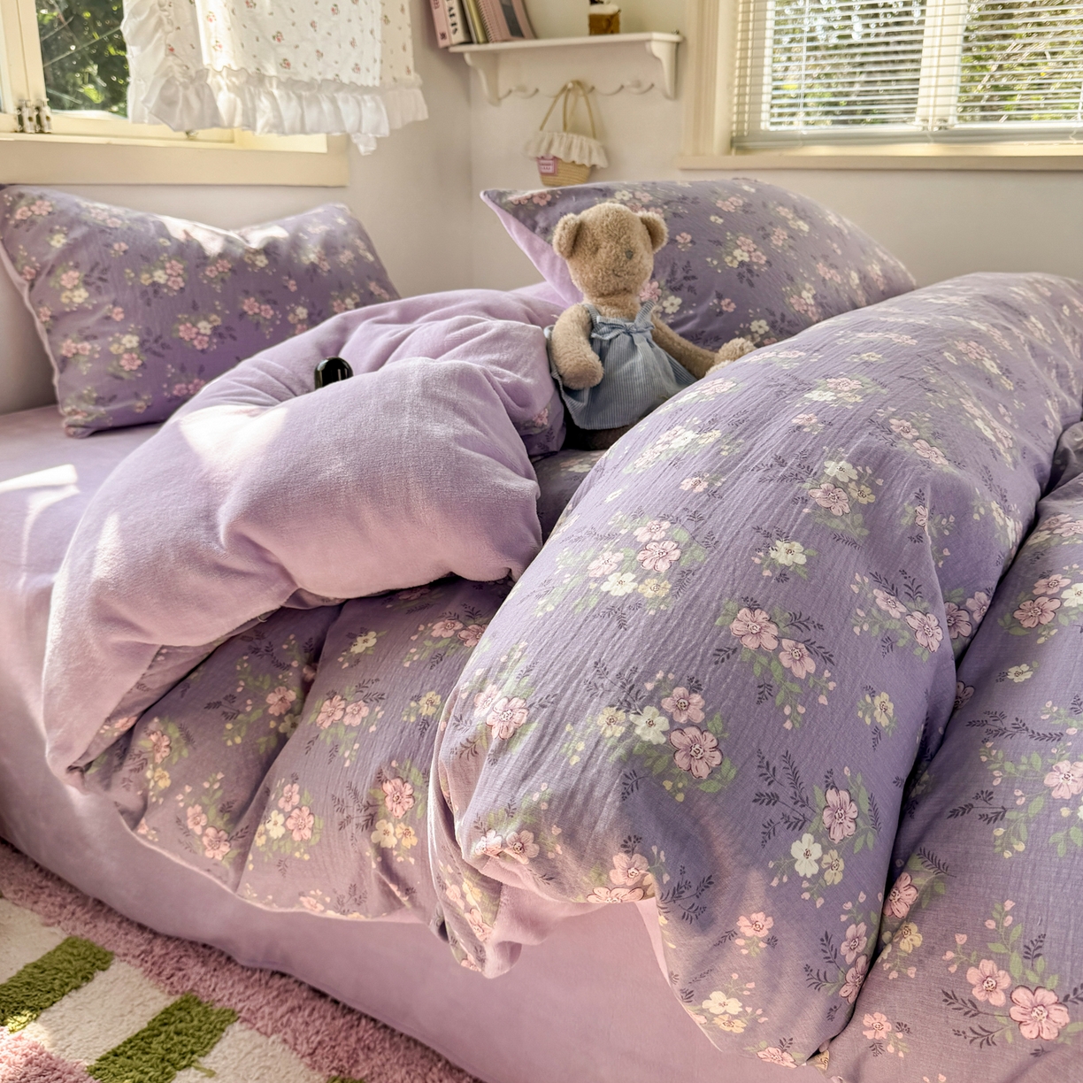 91家纺网 家纺一手货源 找家纺 多品家纺 2025新款云感双层纱高克重牛奶绒单被套 黛西紫