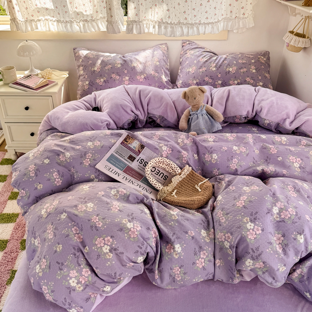 91家纺网 家纺一手货源 找家纺 多品家纺 2025新款云感双层纱高克重牛奶绒单被套 黛西紫