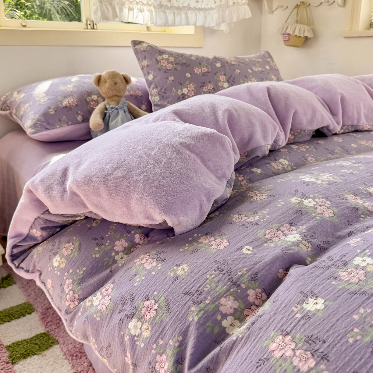 91家纺网 家纺一手货源 找家纺 多品家纺 2025新款云感双层纱高克重牛奶绒单被套 黛西紫