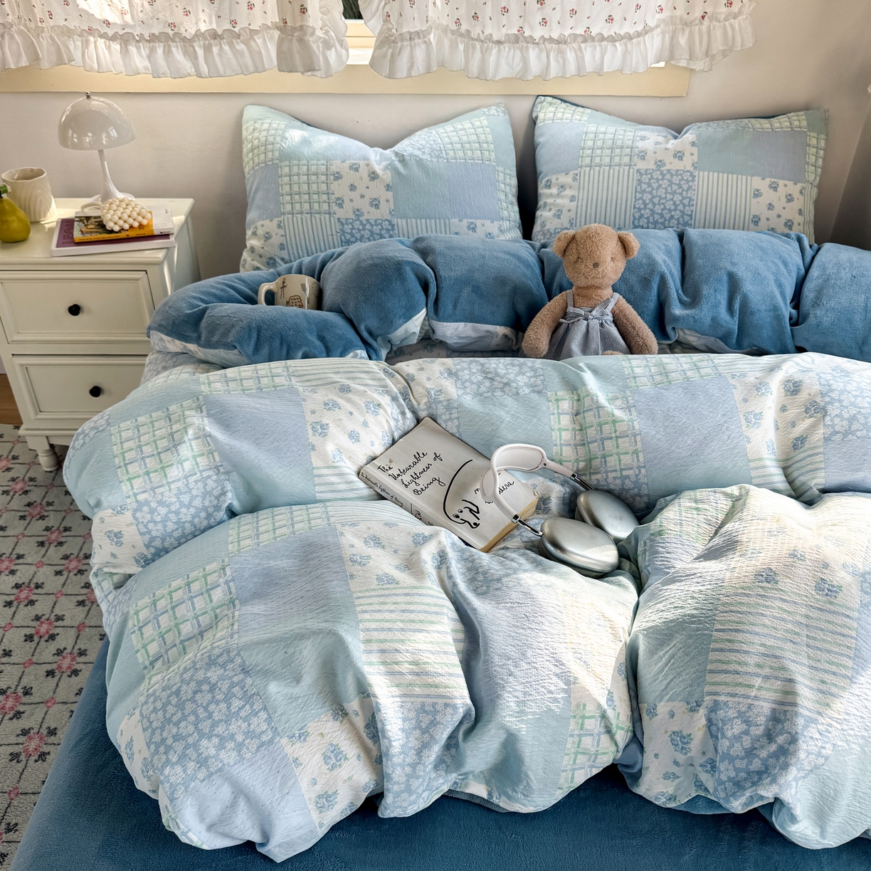 91家纺网 家纺一手货源 找家纺 多品家纺 2025新款云感双层纱高克重牛奶绒单被套 空谷兰香