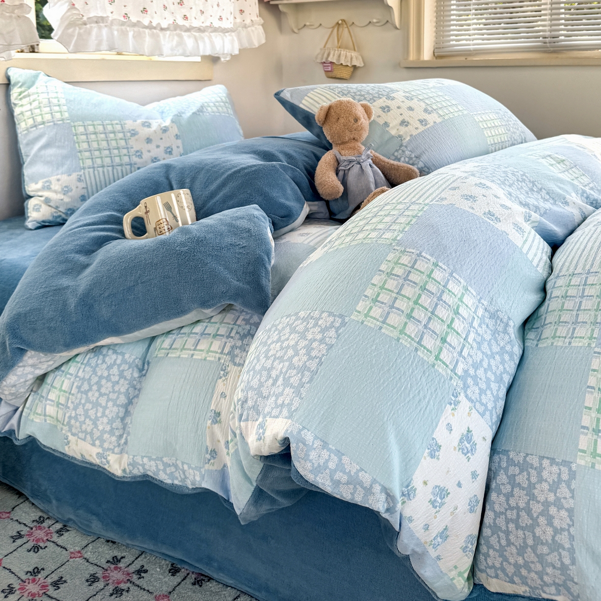 91家纺网 家纺一手货源 找家纺 多品家纺 2025新款云感双层纱高克重牛奶绒单被套 空谷兰香