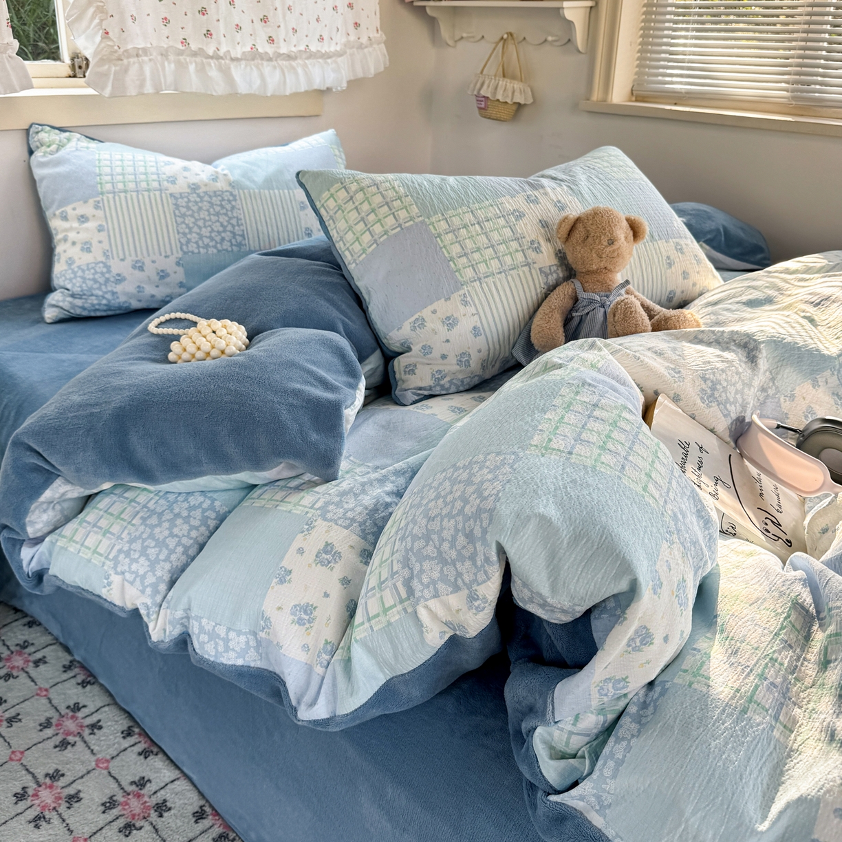 91家纺网 家纺一手货源 找家纺 多品家纺 2025新款云感双层纱高克重牛奶绒单被套 空谷兰香