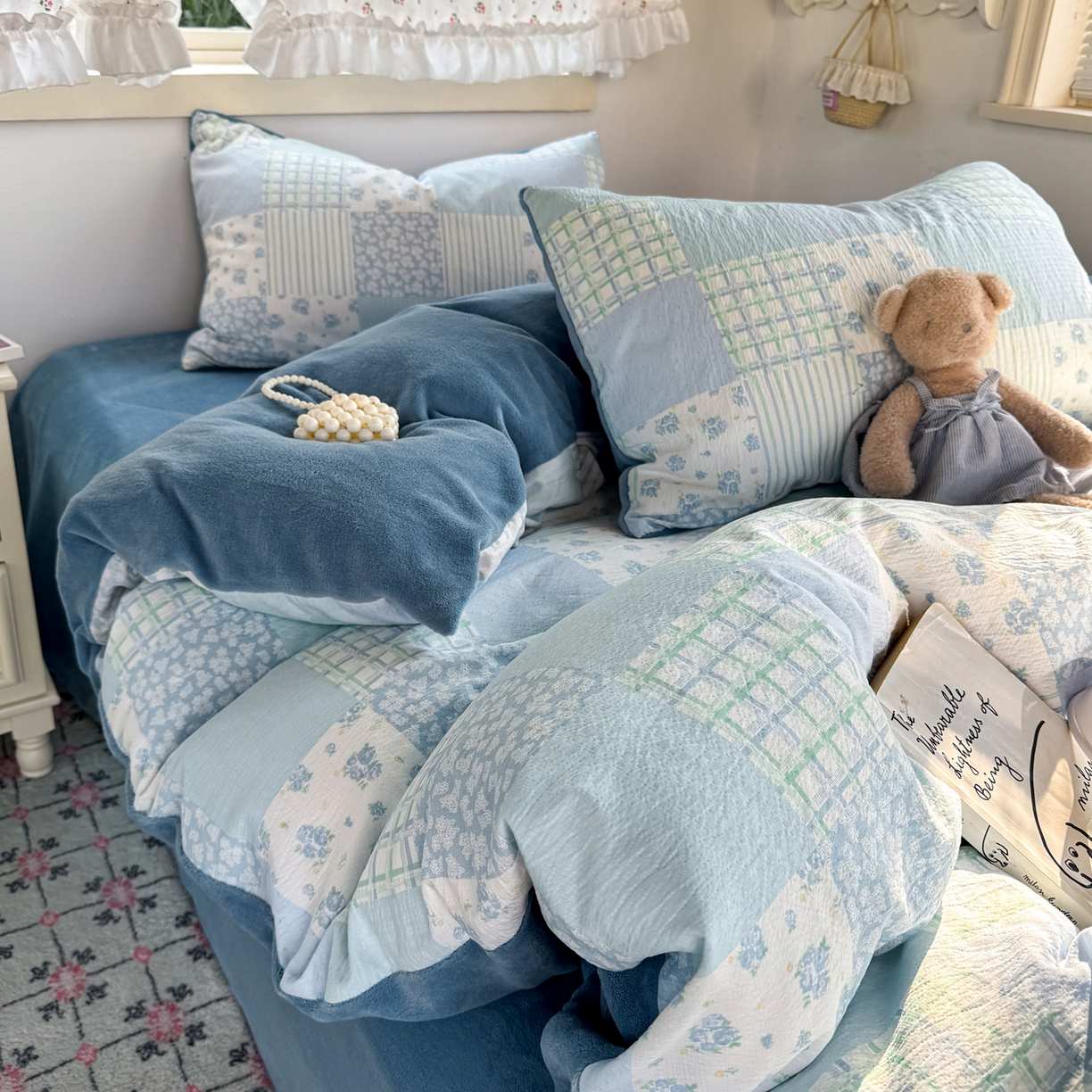 91家纺网 家纺一手货源 找家纺 多品家纺 2025新款云感双层纱高克重牛奶绒单被套 空谷兰香