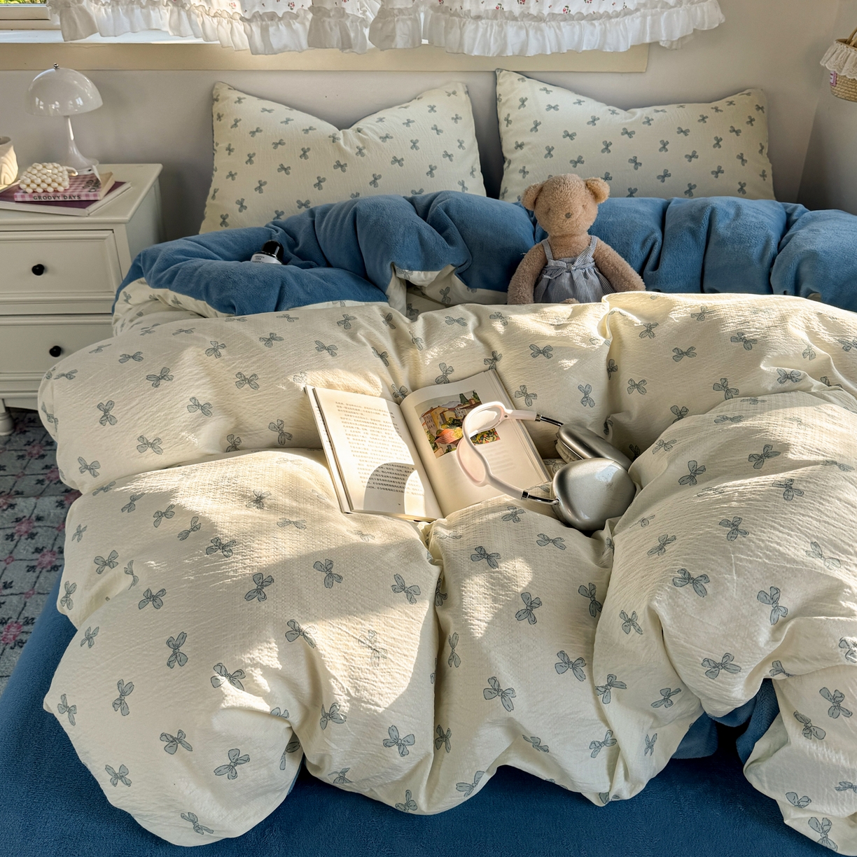 91家纺网 家纺一手货源 找家纺 多品家纺 2025新款云感双层纱高克重牛奶绒单被套 木兰蝶