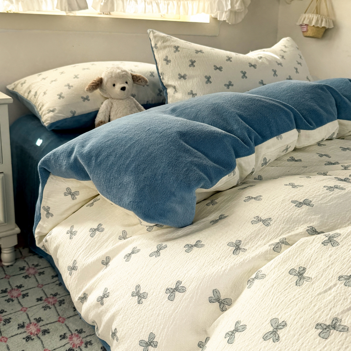 91家纺网 家纺一手货源 找家纺 多品家纺 2025新款云感双层纱高克重牛奶绒单被套 木兰蝶