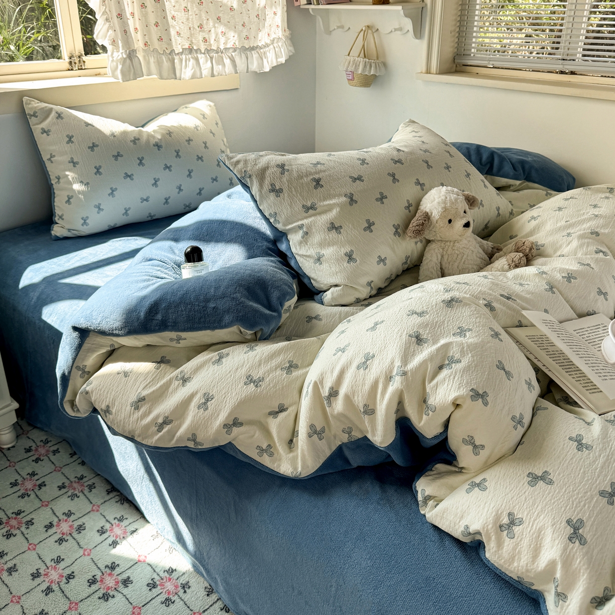 91家纺网 家纺一手货源 找家纺 多品家纺 2025新款云感双层纱高克重牛奶绒单被套 木兰蝶