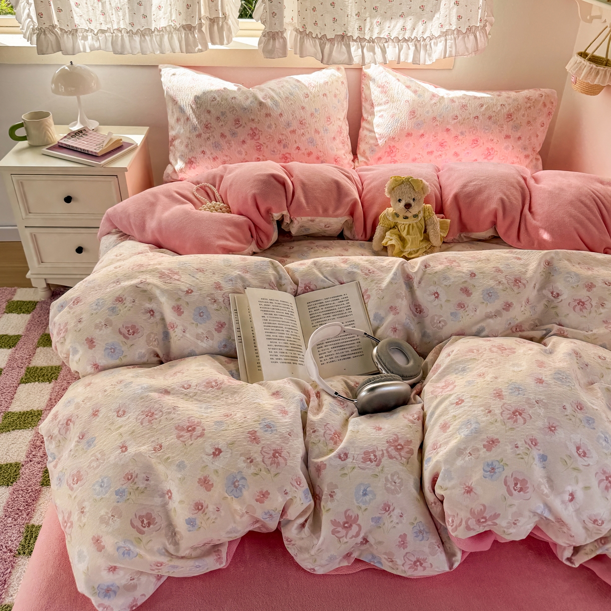 91家纺网 家纺一手货源 找家纺 多品家纺 2025新款云感双层纱高克重牛奶绒单被套 七里花香