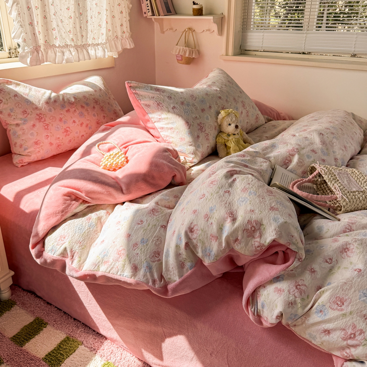 91家纺网 家纺一手货源 找家纺 多品家纺 2025新款云感双层纱高克重牛奶绒单被套 七里花香