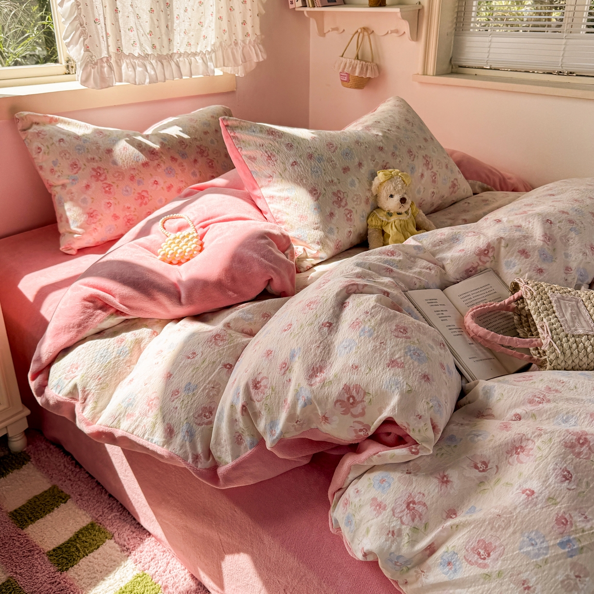 91家纺网 家纺一手货源 找家纺 多品家纺 2025新款云感双层纱高克重牛奶绒单被套 七里花香