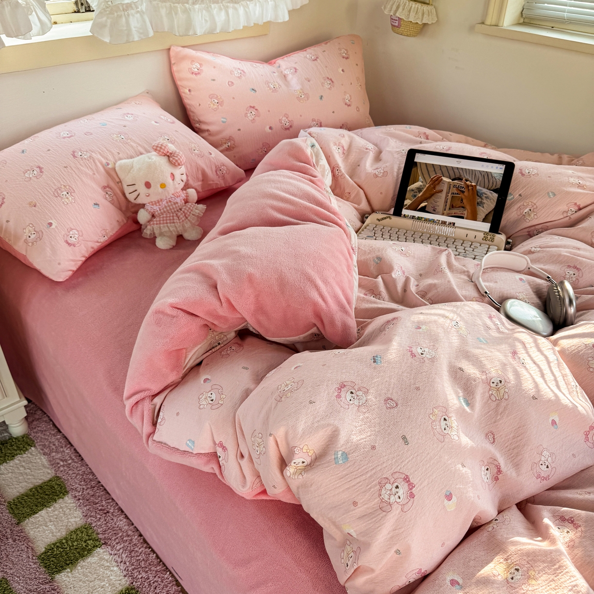 91家纺网 家纺一手货源 找家纺 多品家纺 2025新款云感双层纱高克重牛奶绒单被套 珍妮公主