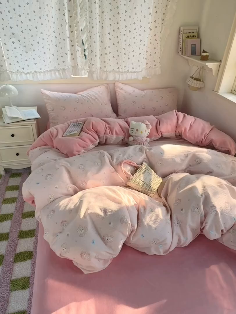 91家纺网 家纺一手货源 找家纺 多品家纺 2025新款云感双层纱高克重牛奶绒单被套 珍妮公主