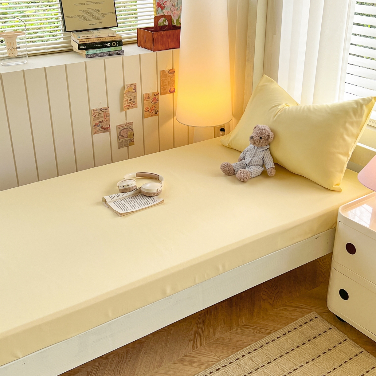 91家纺网 家纺一手货源 找家纺 （总）曼璐家纺 2025新款105克加厚水洗棉纯色格子无印风学生床笠外贸直播爆款