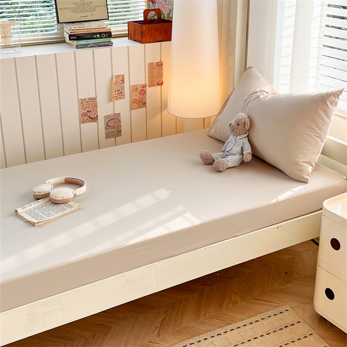 曼璐家纺 2025新款105克加厚水洗棉纯色格子无印风学生床笠外贸直播爆款 卡其