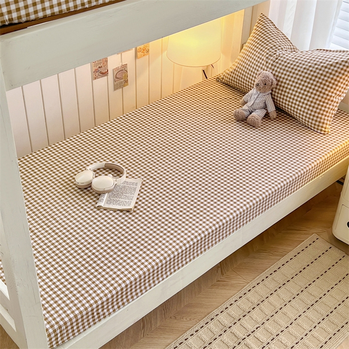 91家纺网 家纺一手货源 找家纺 曼璐家纺 2025新款105克加厚水洗棉纯色格子无印风学生床笠外贸直播爆款 米小格