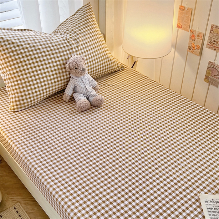 91家纺网 家纺一手货源 找家纺 曼璐家纺 2025新款105克加厚水洗棉纯色格子无印风学生床笠外贸直播爆款 米小格