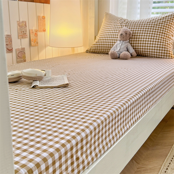 91家纺网 家纺一手货源 找家纺 曼璐家纺 2025新款105克加厚水洗棉纯色格子无印风学生床笠外贸直播爆款 米小格