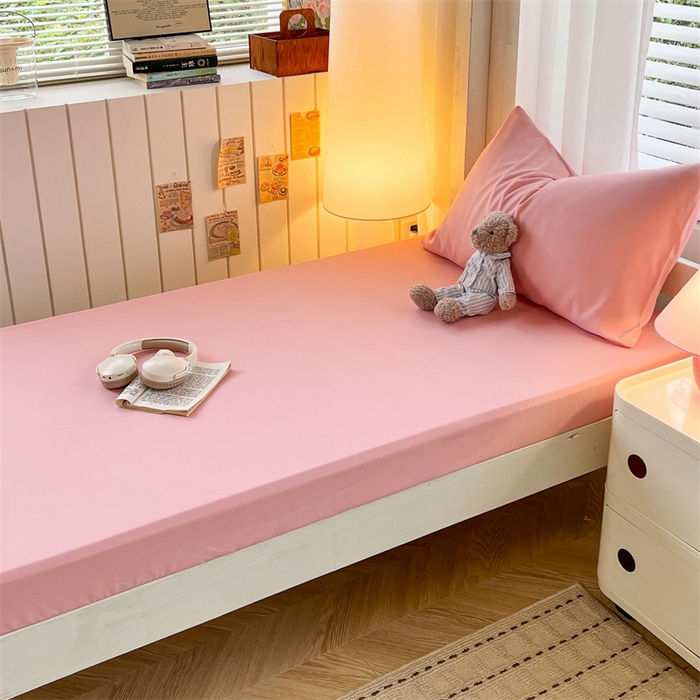 曼璐家纺 2025新款105克加厚水洗棉纯色格子无印风学生床笠外贸直播爆款 玉色