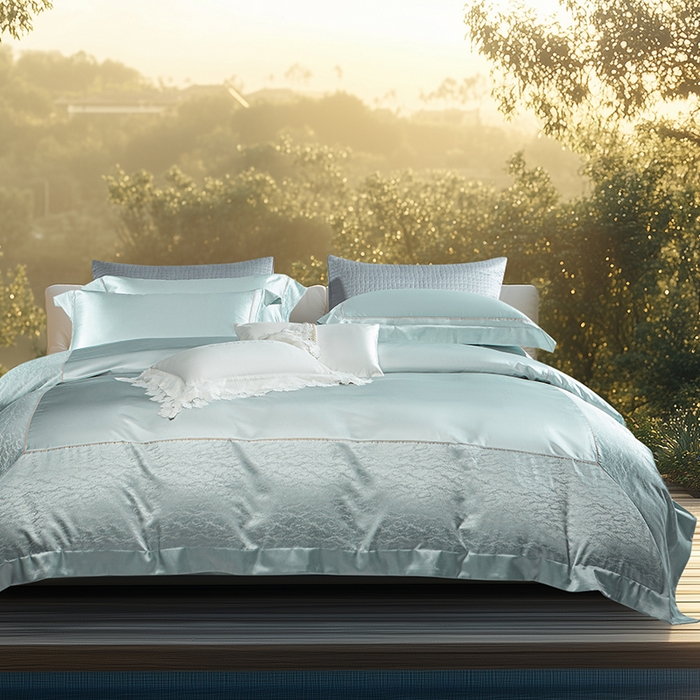 91家纺网 家纺一手货源 找家纺 诗黛尔 2025秋冬新款高精密提花长绒棉纯棉四件套-星光沐影 星光沐影-冰晶蓝