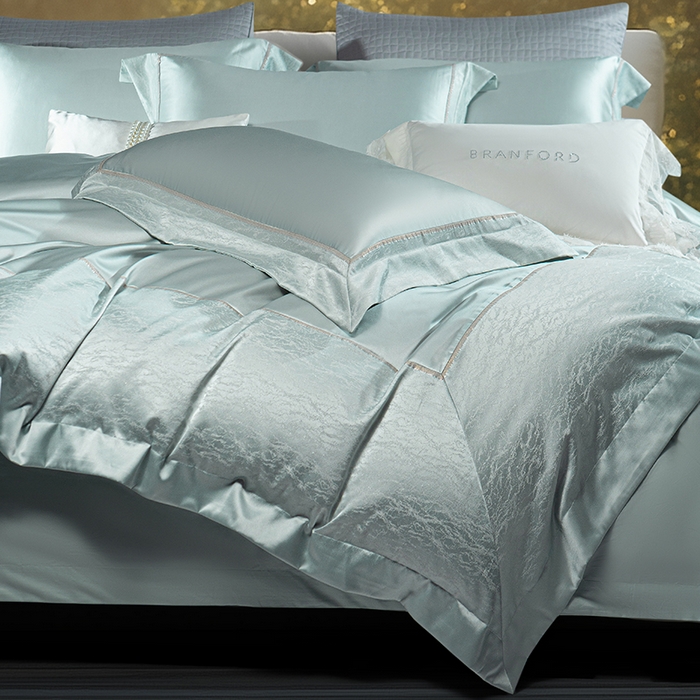 91家纺网 家纺一手货源 找家纺 诗黛尔 2025秋冬新款高精密提花长绒棉纯棉四件套-星光沐影 星光沐影-冰晶蓝