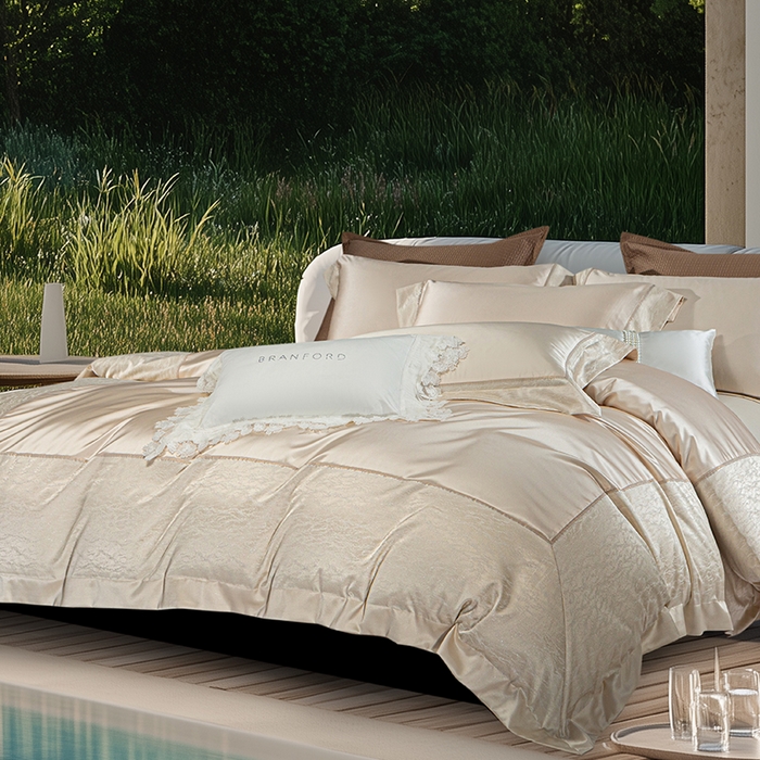 诗黛尔 2025秋冬新款高精密提花长绒棉纯棉四件套-星光沐影 星光沐影-香槟金