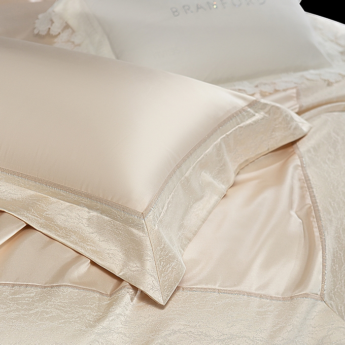 91家纺网 家纺一手货源 找家纺 诗黛尔 2025秋冬新款高精密提花长绒棉纯棉四件套-星光沐影 星光沐影-香槟金