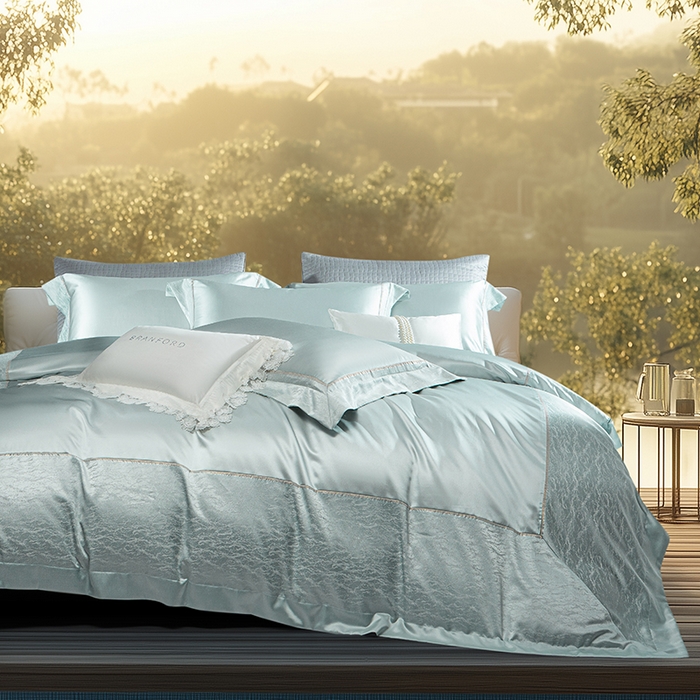 91家纺网 家纺一手货源 找家纺 诗黛尔 2025秋冬新款高精密提花长绒棉纯棉四件套-星光沐影 星光沐影-冰晶蓝