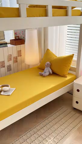 91家纺网 家纺一手货源 找家纺 曼璐家纺 2025新款105克加厚水洗棉纯色格子无印风学生床笠外贸直播爆款 姜黄