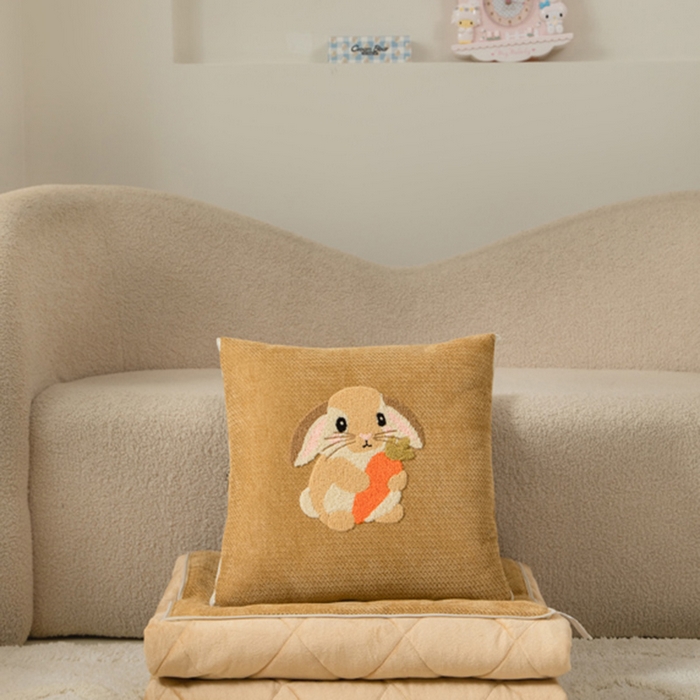 91家纺网 家纺一手货源 找家纺 新奇异 2025新款卡通毛巾绣抱枕被-冬季加厚水晶绒款可爱狗+萝卜兔系列 萝卜兔-黄色加绒加厚