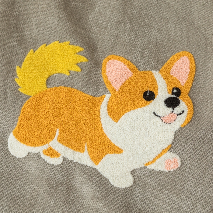 91家纺网 家纺一手货源 找家纺 新奇异 2025新款卡通毛巾绣抱枕被-冬季加厚水晶绒款可爱狗+萝卜兔系列 可爱狗-浅灰加绒加厚