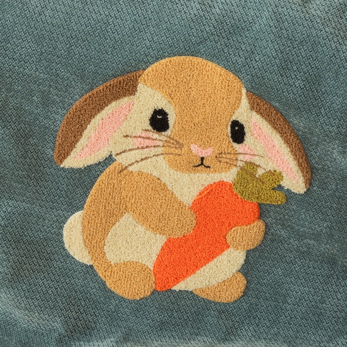91家纺网 家纺一手货源 找家纺 新奇异 2025新款卡通毛巾绣抱枕被-冬季加厚水晶绒款可爱狗+萝卜兔系列 萝卜兔-蓝色加绒加厚