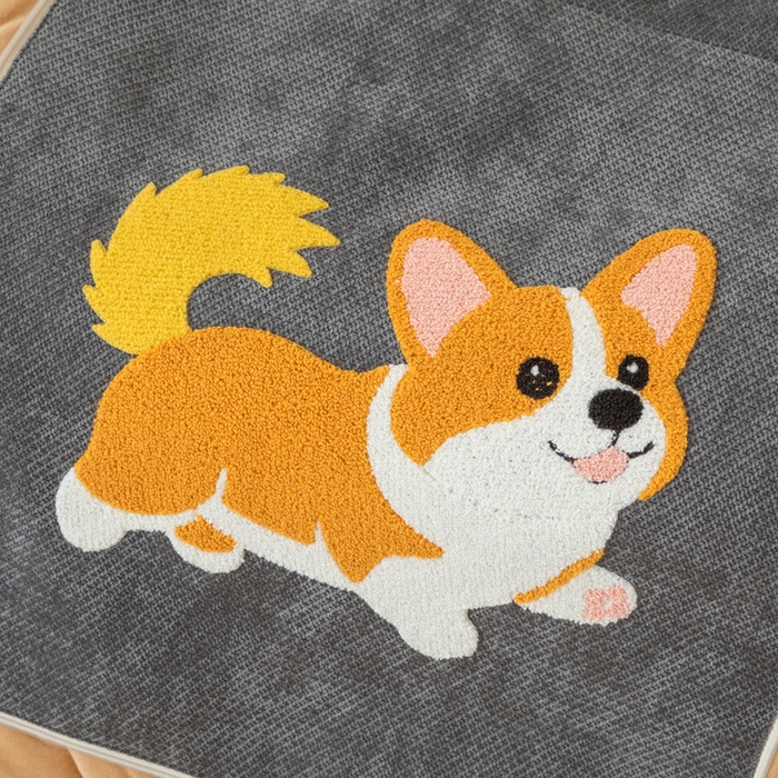 91家纺网 家纺一手货源 找家纺 新奇异 2025新款卡通毛巾绣抱枕被-冬季加厚水晶绒款可爱狗+萝卜兔系列 可爱狗-深灰加绒加厚