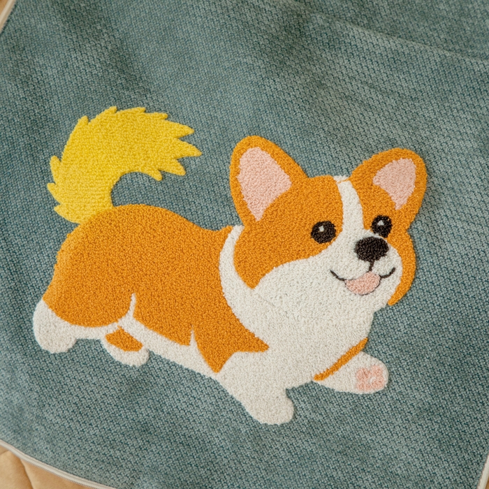 91家纺网 家纺一手货源 找家纺 新奇异 2025新款卡通毛巾绣抱枕被-冬季加厚水晶绒款可爱狗+萝卜兔系列 可爱狗-蓝色加绒加厚