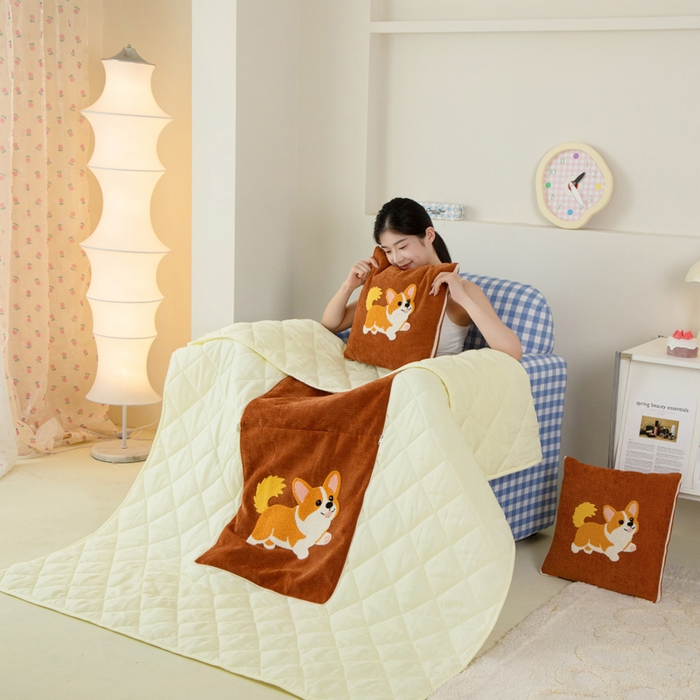 91家纺网 家纺一手货源 找家纺 （总）新奇异 2025新款卡通毛巾绣抱枕被-四季通用磨毛款可爱狗+萝卜兔系列