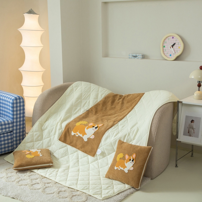 91家纺网 家纺一手货源 找家纺 新奇异 2025新款卡通毛巾绣抱枕被-四季通用磨毛款可爱狗+萝卜兔系列 可爱狗-黄色四季款