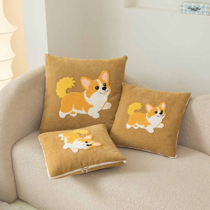 91家纺网 家纺一手货源 找家纺 新奇异 2025新款卡通毛巾绣抱枕被-四季通用磨毛款可爱狗+萝卜兔系列 可爱狗-黄色四季款