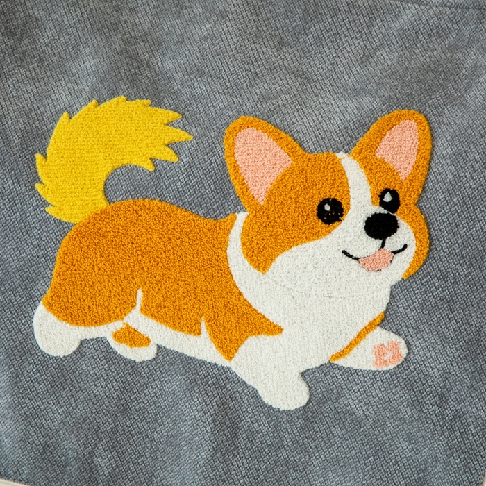 91家纺网 家纺一手货源 找家纺 新奇异 2025新款卡通毛巾绣抱枕被-四季通用磨毛款可爱狗+萝卜兔系列 可爱狗-中灰四季款