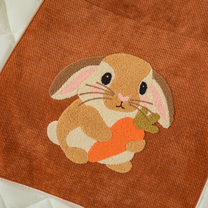 91家纺网 家纺一手货源 找家纺 新奇异 2025新款卡通毛巾绣抱枕被-四季通用磨毛款可爱狗+萝卜兔系列 萝卜兔-焦糖色四季款