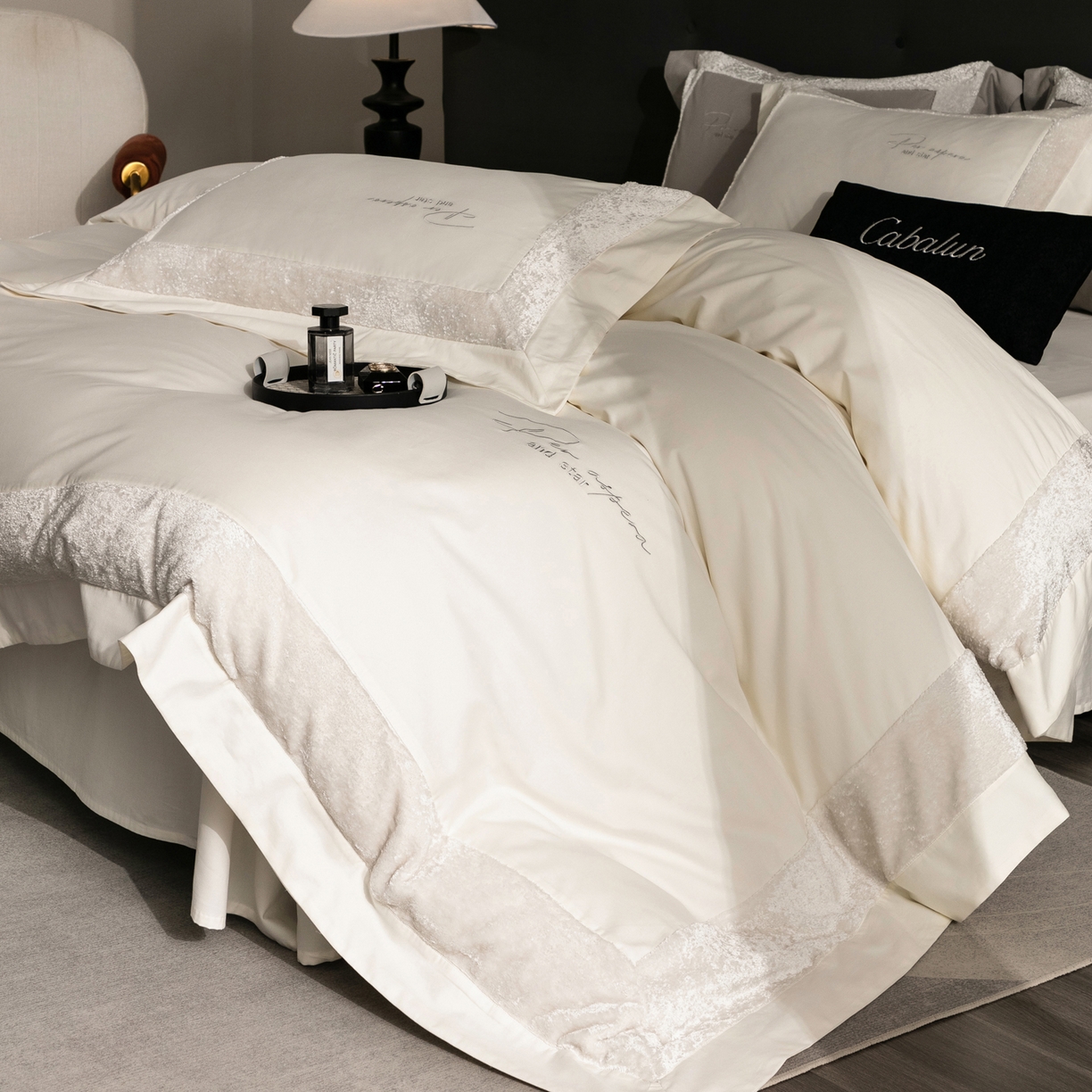 91家纺网 家纺一手货源 找家纺 （总）卡巴伦家纺 2025新款全棉超细旦磨毛刺绣拼接四件套-旷野（会员：-20元 控价：358元）