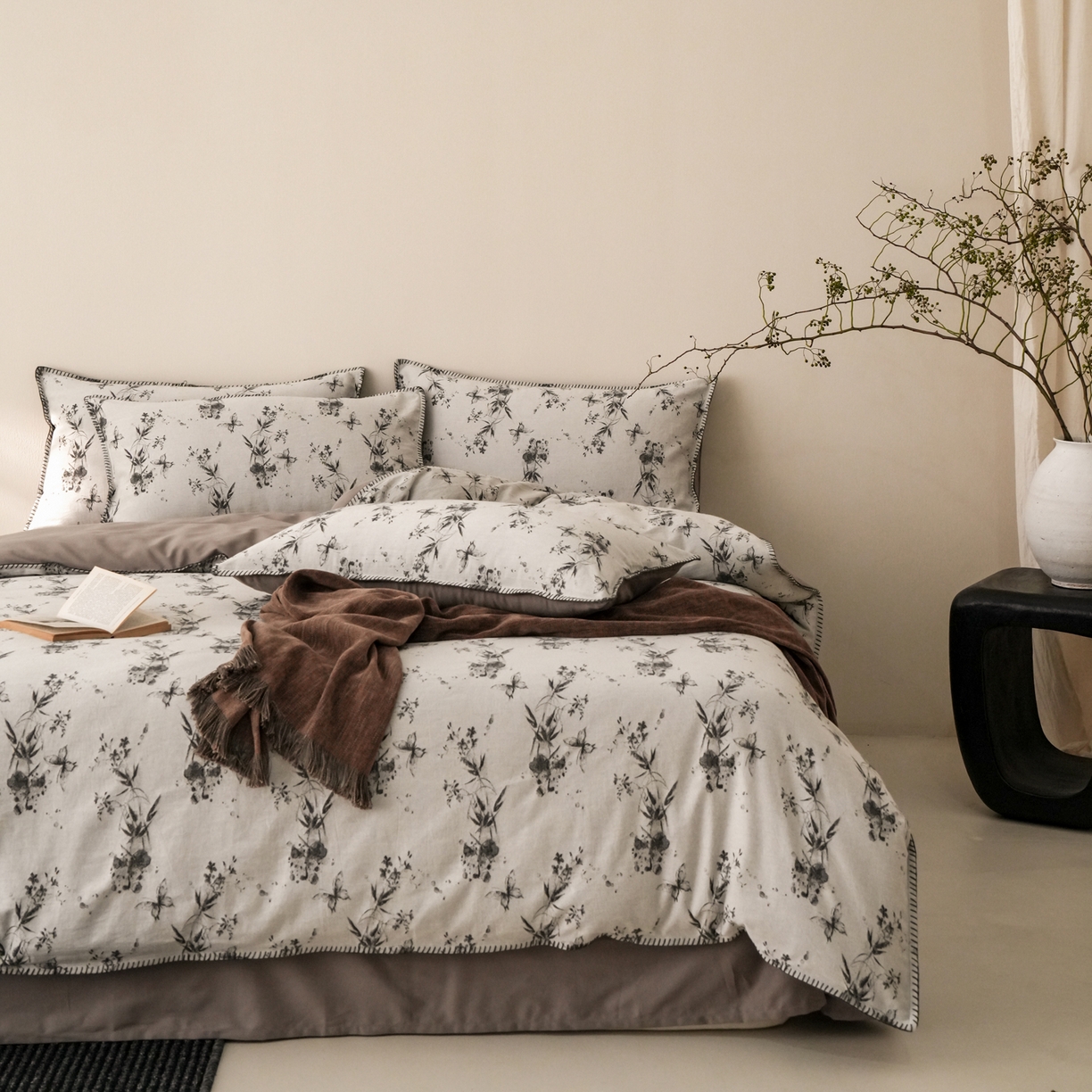 91家纺网 家纺一手货源 找家纺 （总）卡巴伦家纺 2025新款棉麻色织一字针提花四件套（会员：-20元 控价：298元）