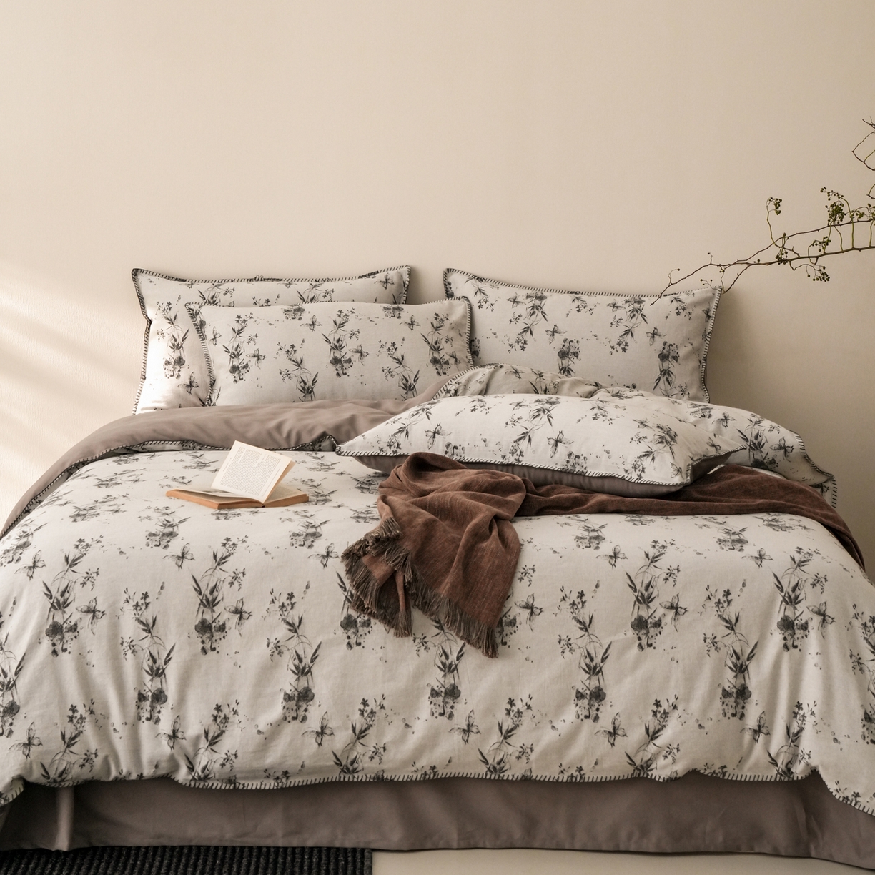 91家纺网 家纺一手货源 找家纺 （总）卡巴伦家纺 2025新款棉麻色织一字针提花四件套（会员：-20元 控价：298元）