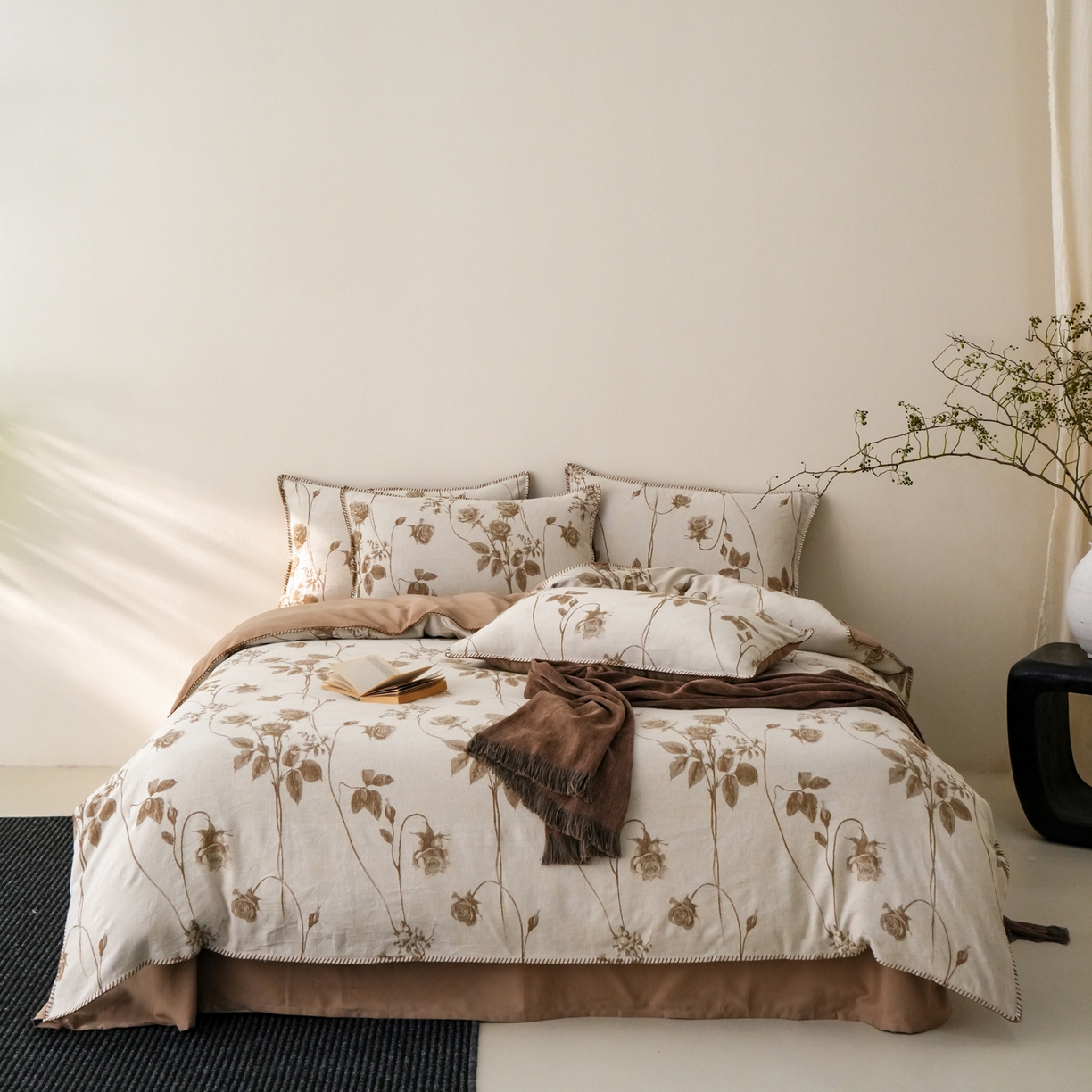 91家纺网 家纺一手货源 找家纺 （总）卡巴伦家纺 2025新款棉麻色织一字针提花四件套（会员：-20元 控价：298元）