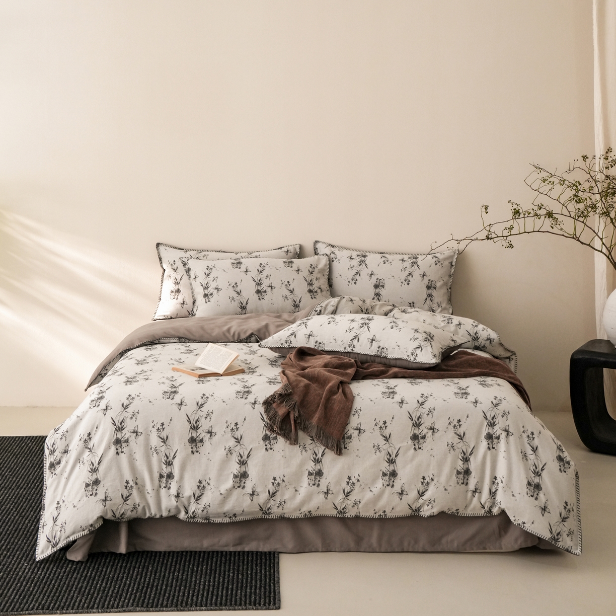 卡巴伦家纺 2025新款棉麻色织一字针提花四件套（会员：-20元 控价：298元） 草木笙-灰