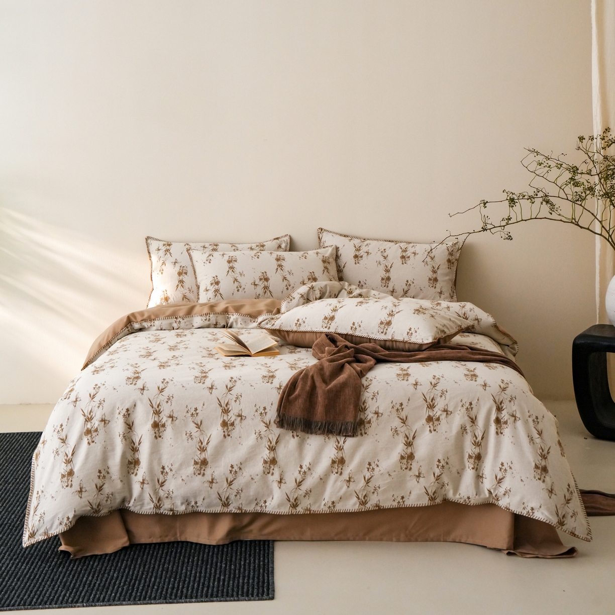 91家纺网 家纺一手货源 找家纺 （总）卡巴伦家纺 2025新款棉麻色织一字针提花四件套（会员：-20元 控价：298元）