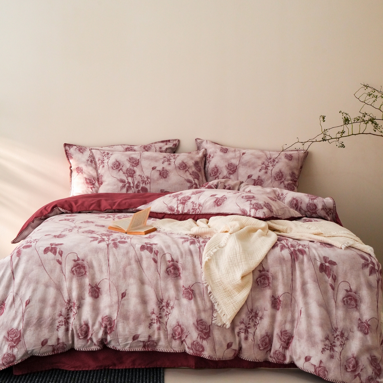 91家纺网 家纺一手货源 找家纺 （总）卡巴伦家纺 2025新款棉麻色织一字针提花四件套（会员：-20元 控价：298元）