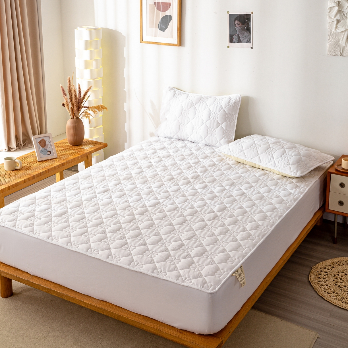 91家纺网 家纺一手货源 找家纺 （总）恬澳家纺 2025新款简约亲肤夹棉床笠-四叶草