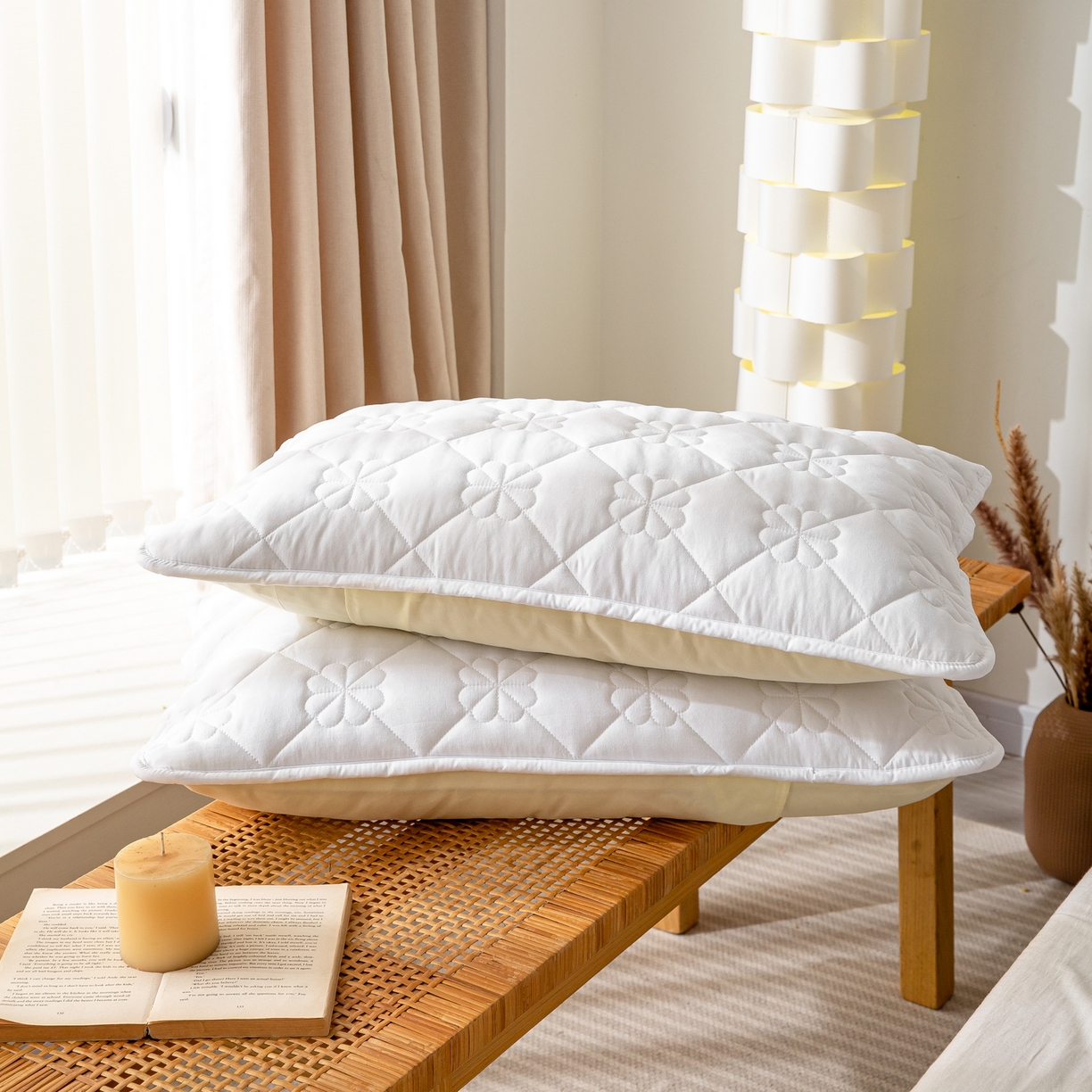 91家纺网 家纺一手货源 找家纺 恬澳家纺 2025新款简约亲肤夹棉床笠-四叶草 四叶草-本白