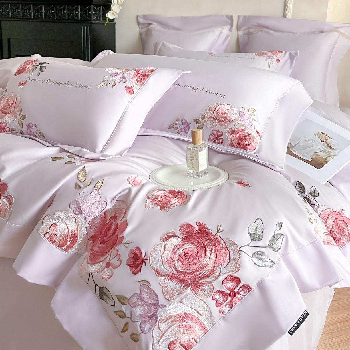 91家纺网 家纺一手货源 找家纺 （总）祺瑞佳家纺 2025新款100%双面纯棉法式刺绣花四件套全棉四季款床单床笠-玫瑰花语（标准-券后不得低于288元！ 大号- 券后不得低于308元！）